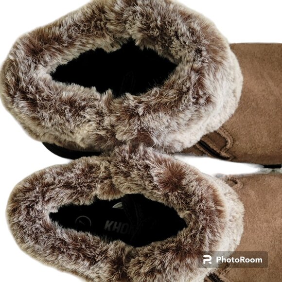 Khombu "Jessica" Ankle Boots Suede Leather Faux Fur Lining Memory Foam New - Picture 9 of 12
